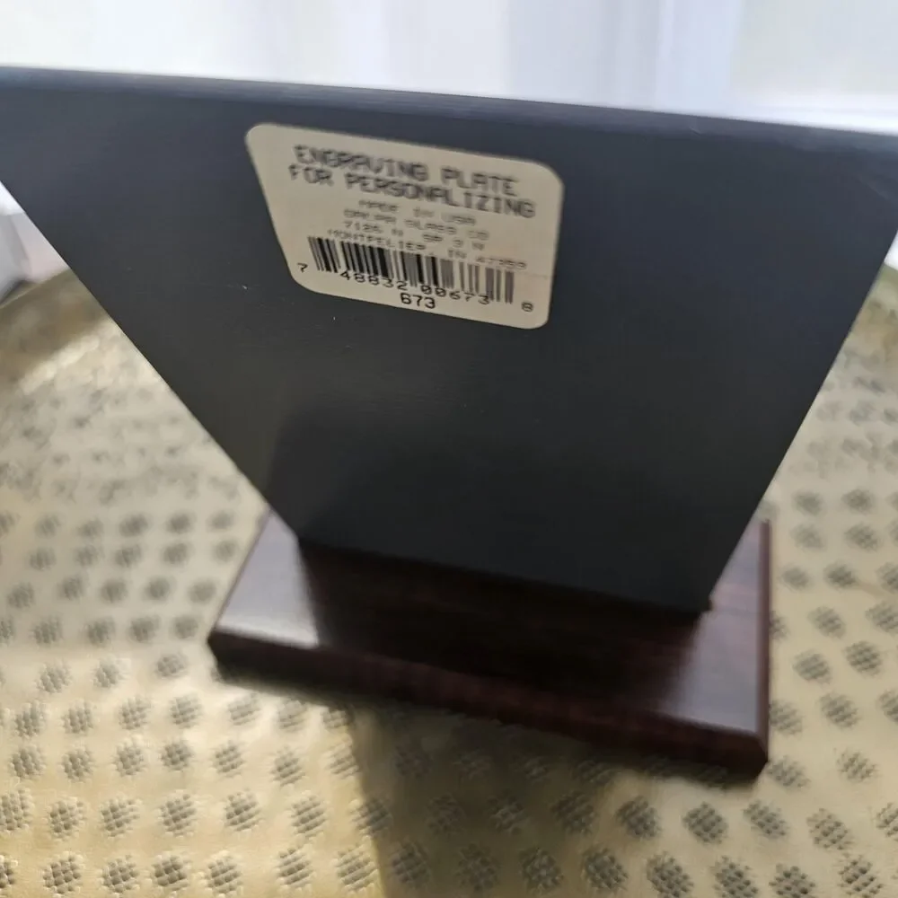 Vintage Glass Friendship Plaque with Wood Stand and Engravable Brass Plate